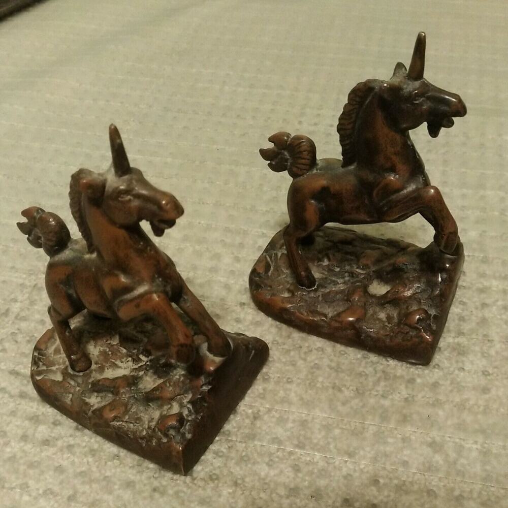 Otagiri Bookends Unicorn Bronzed Cast Iron Japan vintage majestic man cave decor